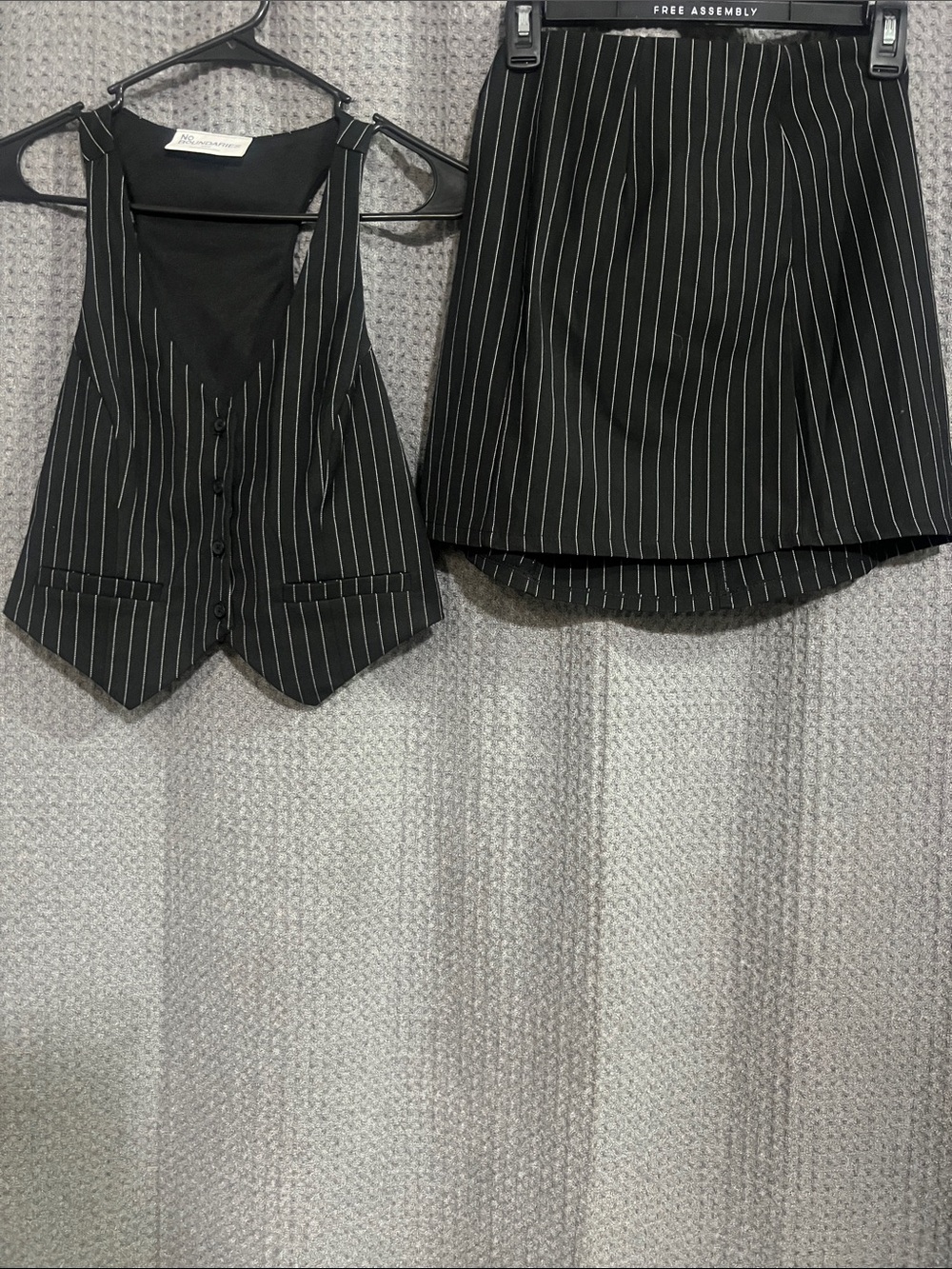 No Boundaries Black Pinstripe Skirt Set - Vest & Skirt
